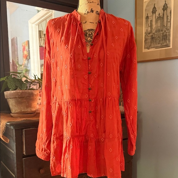 Anthropologie Pilcro Rust Red Boho Embroidered Button Tunic Top - Picture 6 of 13